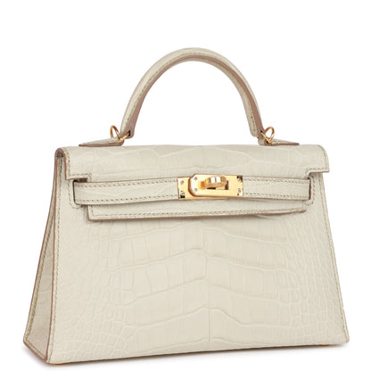 Hermes Kelly 20cm Sellier Beton Matte Alligator Gold Hardware