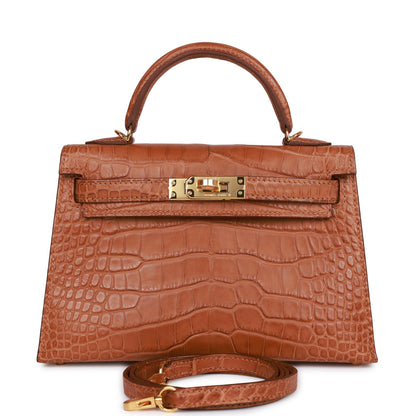 Hermes Kelly 20cm Sellier Gold Matte Alligator Gold Hardware
