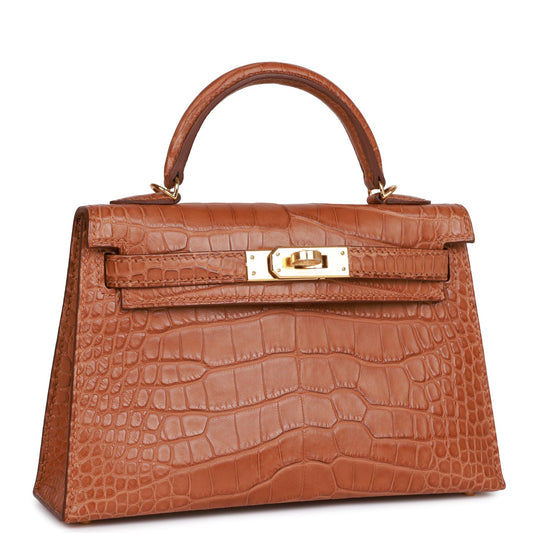 Hermes Kelly 20cm Sellier Gold Matte Alligator Gold Hardware
