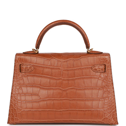 Hermes Kelly 20cm Sellier Gold Matte Alligator Gold Hardware
