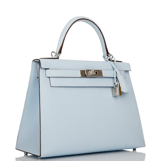 Hermes Kelly 28 Sellier Bleu Brume Epsom Palladium Hardware