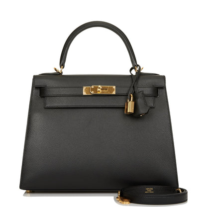 Hermes Kelly 28 Sellier Black Epsom Gold Hardware