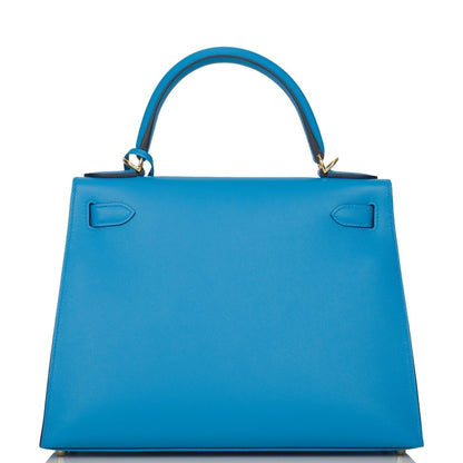 Hermes Kelly 28 Sellier Bleu Frida Epsom Gold Hardware