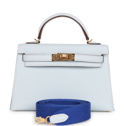 Hermes Kelly 20 Sellier Bleu Brume Chevre Gold Hardware