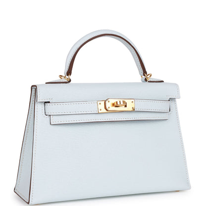 Hermes Kelly 20 Sellier Bleu Brume Chevre Gold Hardware