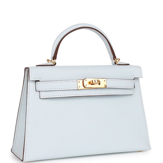 Hermes Kelly 20 Sellier Bleu Brume Chevre Gold Hardware