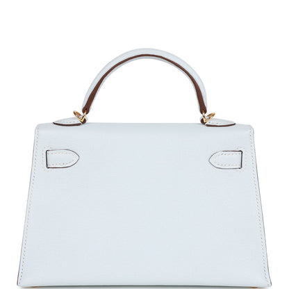 Hermes Kelly 20 Sellier Bleu Brume Chevre Gold Hardware
