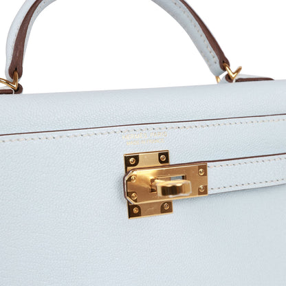 Hermes Kelly 20 Sellier Bleu Brume Chevre Gold Hardware