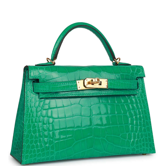 Hermes Kelly 20 Sellier Vert Jade Shiny Alligator Gold Hardware