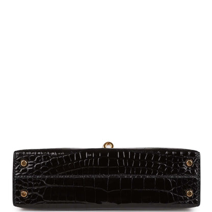 Hermes Kelly 20 Sellier Black Shiny Alligator Gold Hardware
