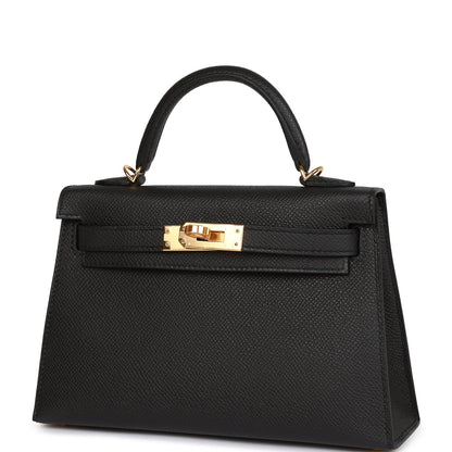 Hermes Kelly 20 Sellier Black Epsom Gold Hardware