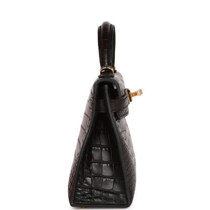 Hermes Kelly 20 Sellier Black Matte Alligator Gold Hardware