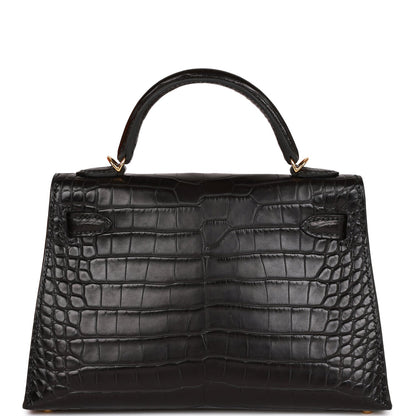 Hermes Kelly 20 Sellier Black Matte Alligator Gold Hardware