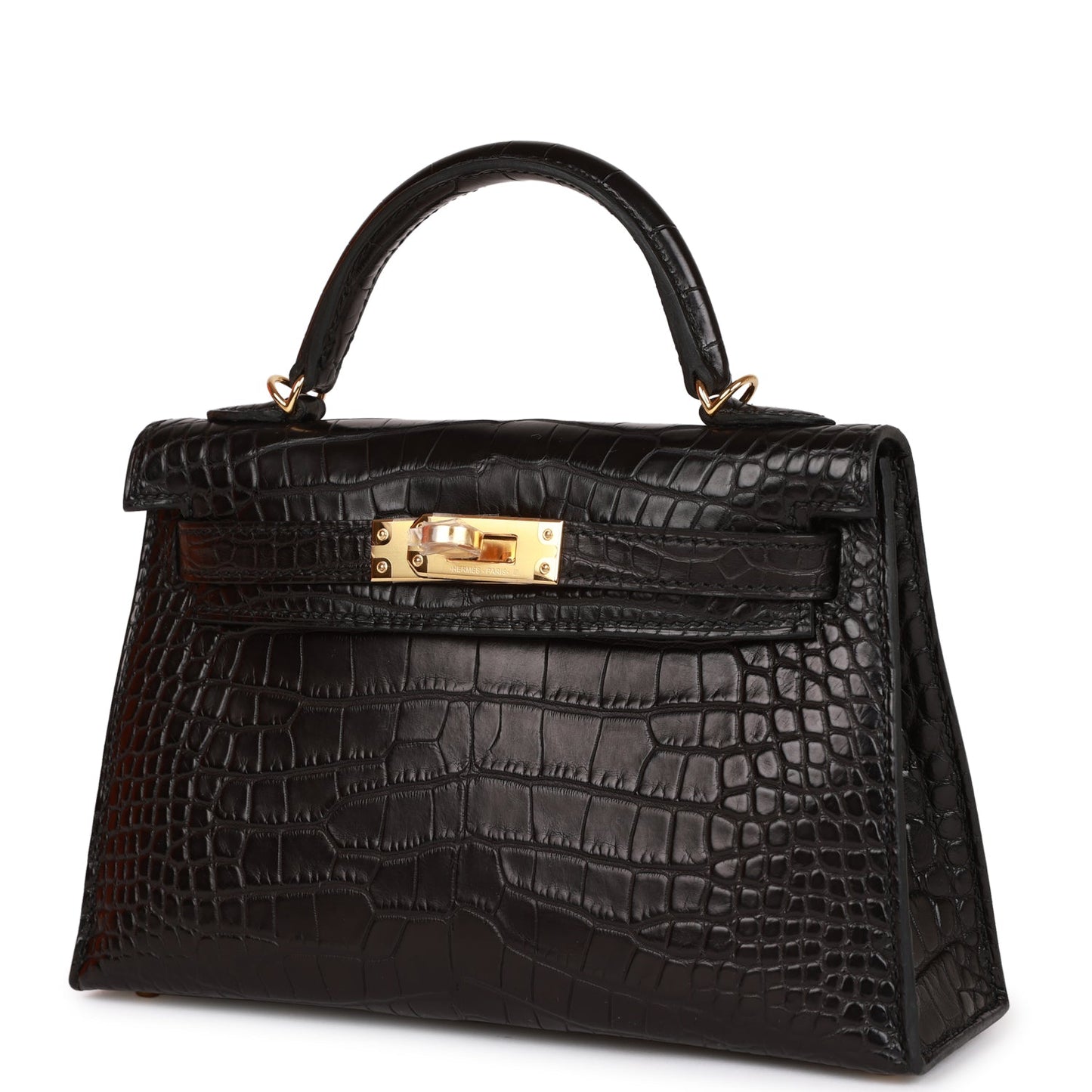 Hermes Kelly 20 Sellier Black Matte Alligator Gold Hardware
