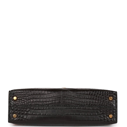 Hermes Kelly 20 Sellier Black Matte Alligator Gold Hardware