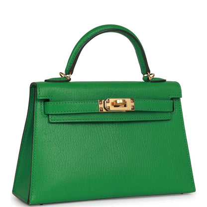 Hermes Kelly 20 Sellier Bambou Chevre Gold Hardware