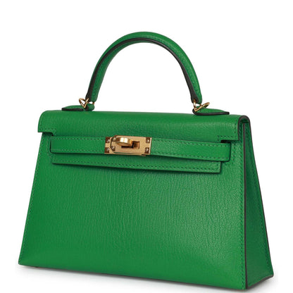 Hermes Kelly 20 Sellier Bambou Chevre Gold Hardware