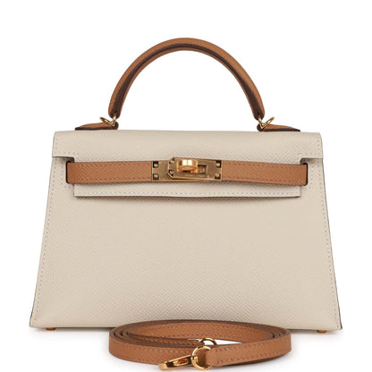 Hermes Special Order (HSS) Kelly 20 Sellier Craie and Biscuit Epsom Gold Hardware