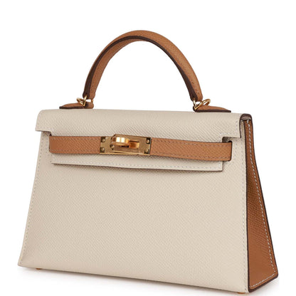 Hermes Special Order (HSS) Kelly 20 Sellier Craie and Biscuit Epsom Gold Hardware