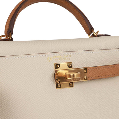 Hermes Special Order (HSS) Kelly 20 Sellier Craie and Biscuit Epsom Gold Hardware