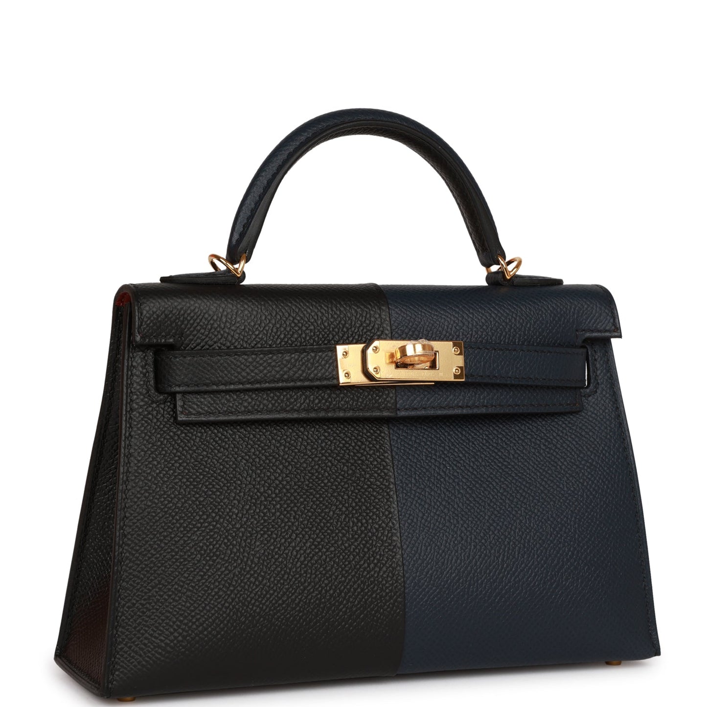Hermes Kelly 20 Sellier Bleu Indigo, Black and Rouge H Casaque Epsom Gold Hardware