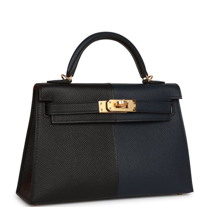 Hermes Kelly 20 Sellier Bleu Indigo, Black and Rouge H Casaque Epsom Gold Hardware