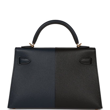 Hermes Kelly 20 Sellier Bleu Indigo, Black and Rouge H Casaque Epsom Gold Hardware