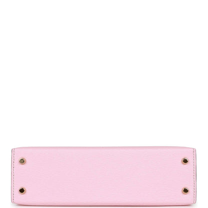 Hermes Kelly 20 Rose Sakura and Gris Perle Chevre Mysore Permabrass
