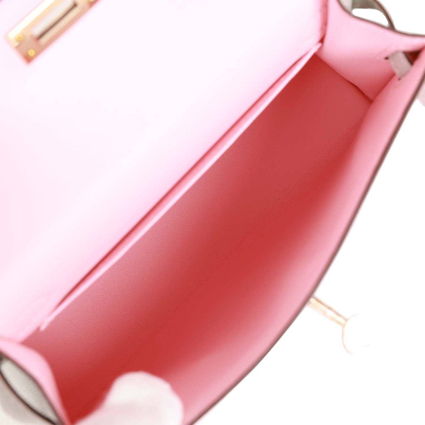 Hermes Kelly 20 Rose Sakura and Gris Perle Chevre Mysore Permabrass