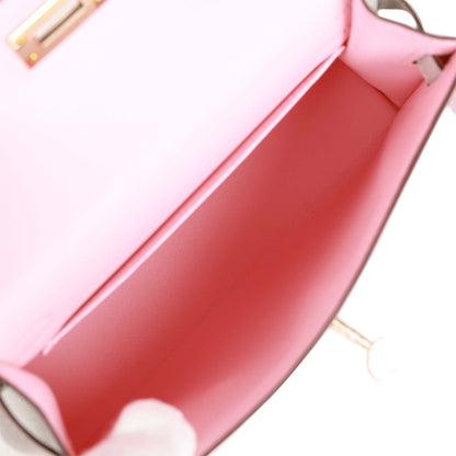 Hermes Kelly 20 Rose Sakura and Gris Perle Chevre Mysore Permabrass