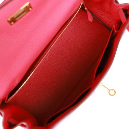 Hermes Kelly 28 Retourne Rose Extreme Clemence Gold Hardware