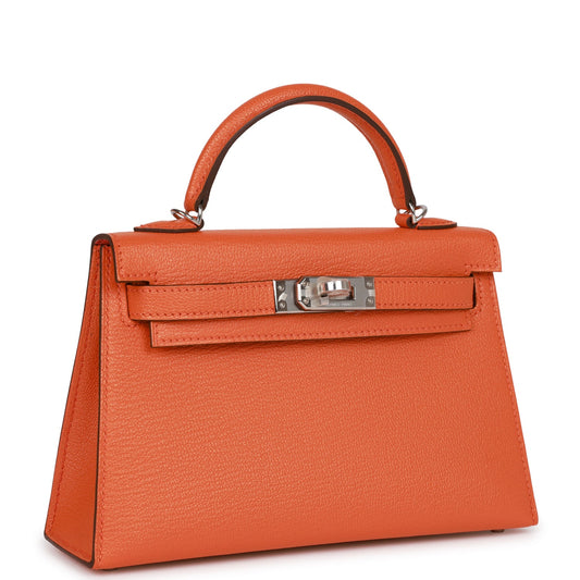 Hermes Kelly 20 Sellier Orange Verso Chèvre Palladium Hardware