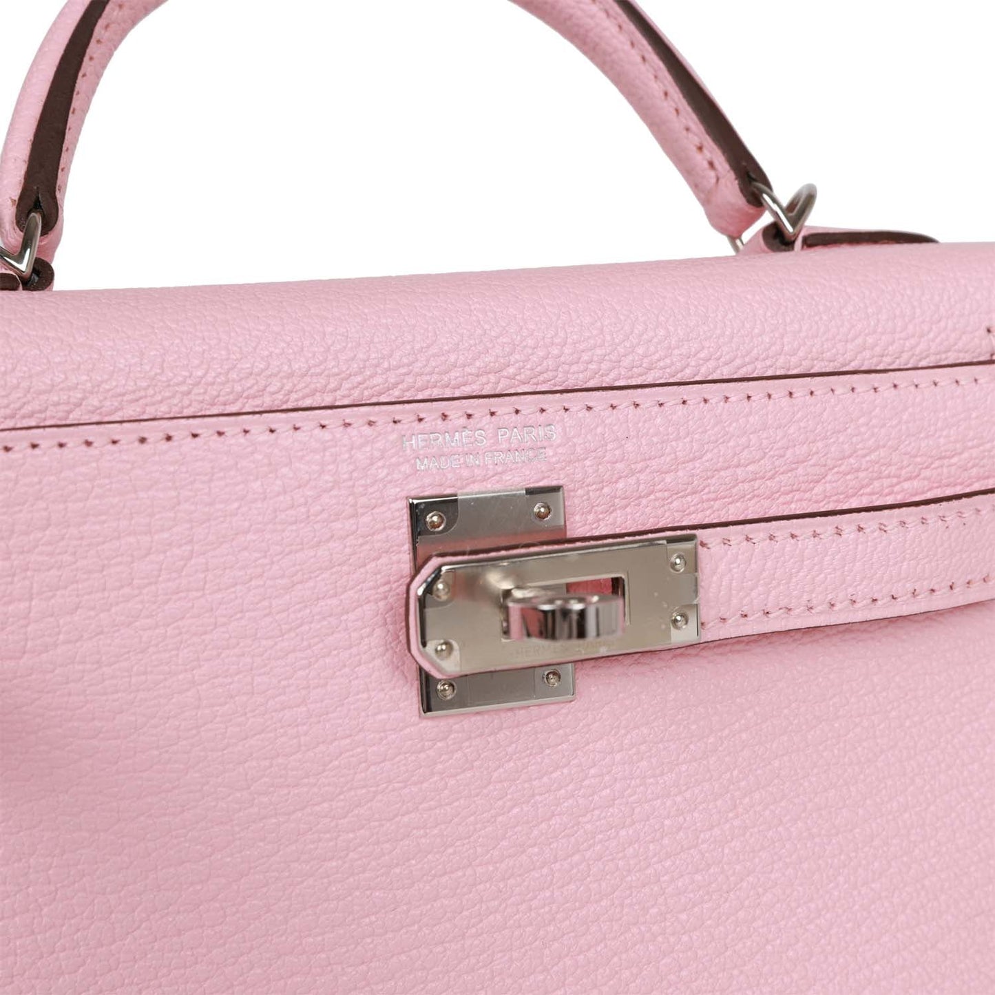 Hermes Kelly 20 Sellier Rose Sakura Chevre Palladium Hardware