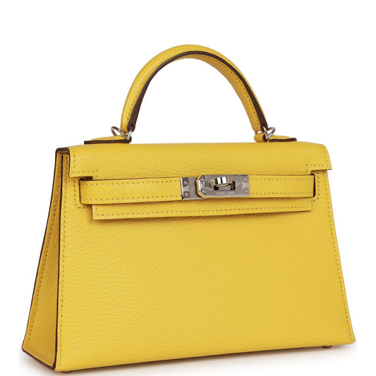Hermes Kelly 20 Sellier Jaune de Naples Verso Chèvre Palladium Hardware