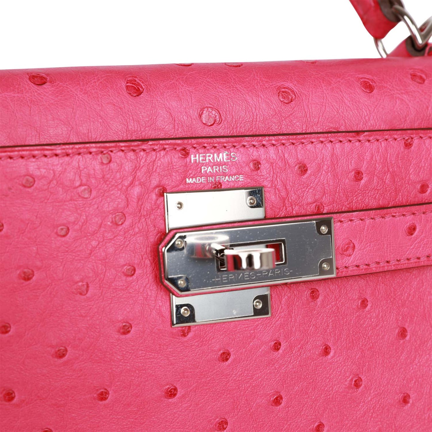 Hermes Kelly 28  Sellier Rose Tyrien Ostrich Palladium Hardware