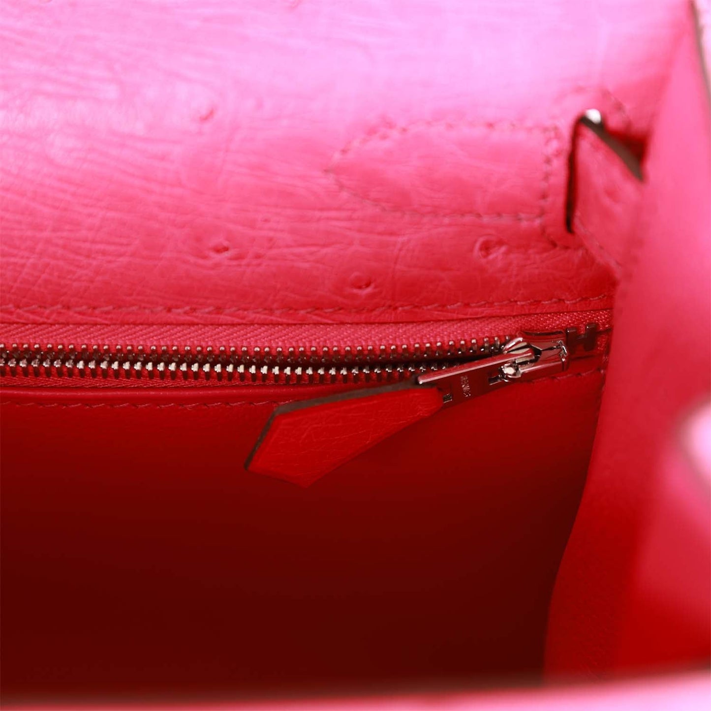 Hermes Kelly 28  Sellier Rose Tyrien Ostrich Palladium Hardware