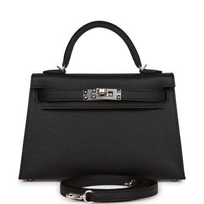 Hermes Kelly 20 Sellier Black Epsom Palladium Hardware