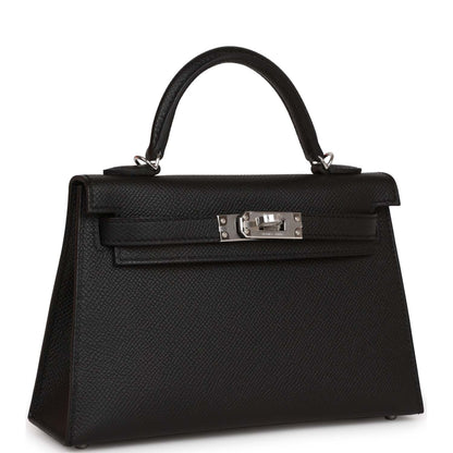 Hermes Kelly 20 Sellier Black Epsom Palladium Hardware