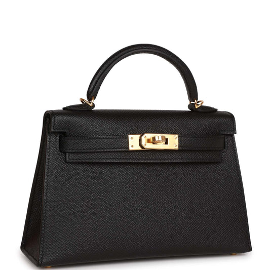 Hermes Kelly 20 Sellier Black Epsom Gold Hardware
