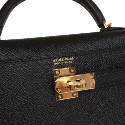 Hermes Kelly 20 Sellier Black Epsom Gold Hardware