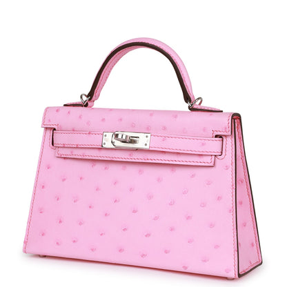 Hermes Kelly 20 Sellier Bubblegum Ostrich Palladium Hardware