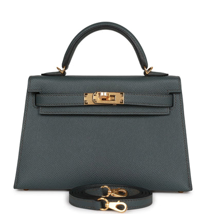 Hermes Kelly 20 Sellier Bleu Orage Epsom Gold Hardware