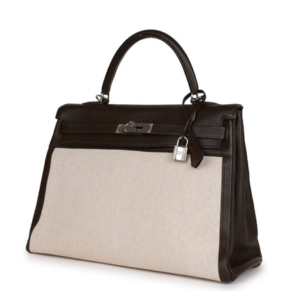 Hermes Kelly 35 Retourne Ebene Clemence and Toile H Palladium Hardware - Payment 1