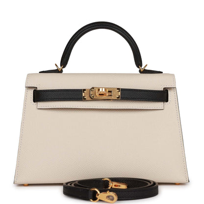 Hermes Special Order (HSS) Kelly 20 Sellier Craie and Black Epsom Gold Hardware
