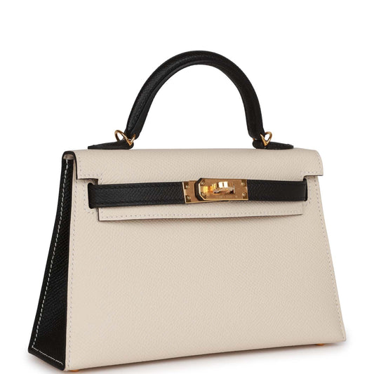 Hermes Special Order (HSS) Kelly 20 Sellier Craie and Black Epsom Gold Hardware