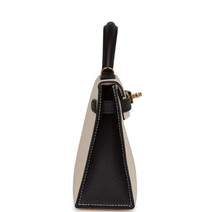 Hermes Special Order (HSS) Kelly 20 Sellier Craie and Black Epsom Gold Hardware