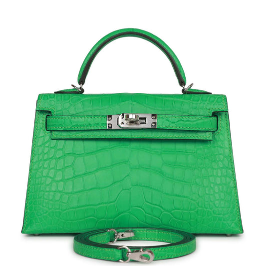 Hermes Kelly 20 Sellier Vert Comics Matte Alligator Palladium Hardware