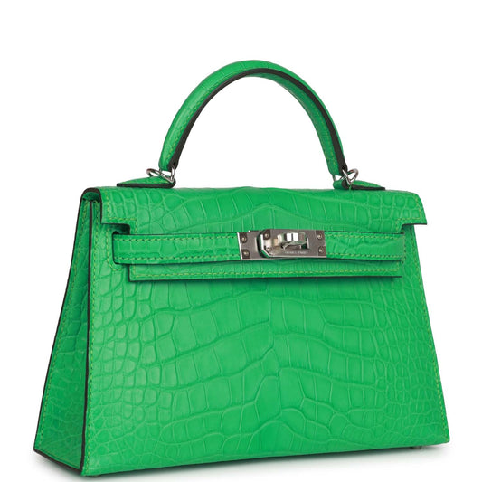 Hermes Kelly 20 Sellier Vert Comics Matte Alligator Palladium Hardware