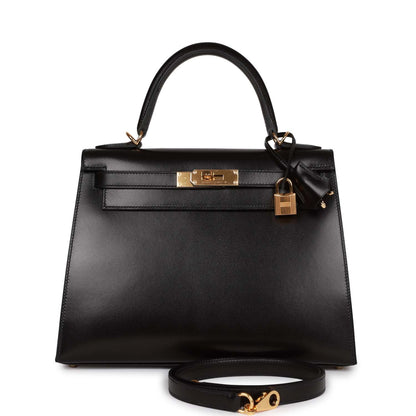 Hermes Kelly 28 Sellier Black Box Gold Hardware