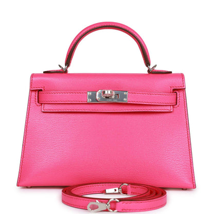 Hermes Kelly 20 Sellier Rose Pop Chevre Chamkila Palladium Hardware